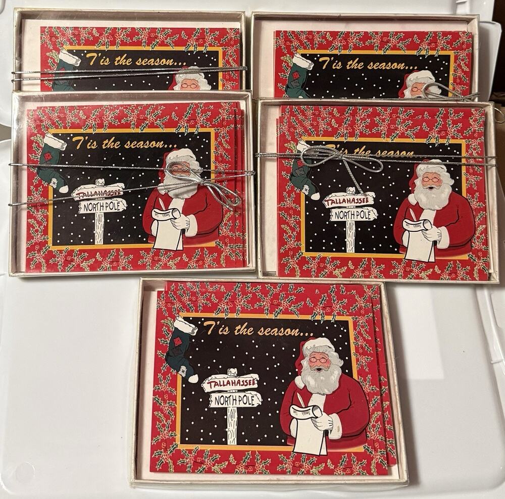 Lot/5 Boxes Santa Christmas Cards Tallahassee North Pole Sign Post 8/Box w/Envs